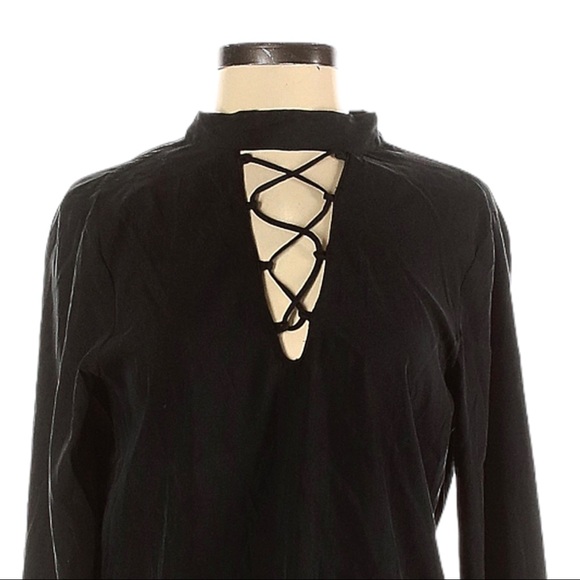 Zara Collection Black V-Neck Choker Lace Up Drape Open Back Blouse Size S - Picture 6 of 9